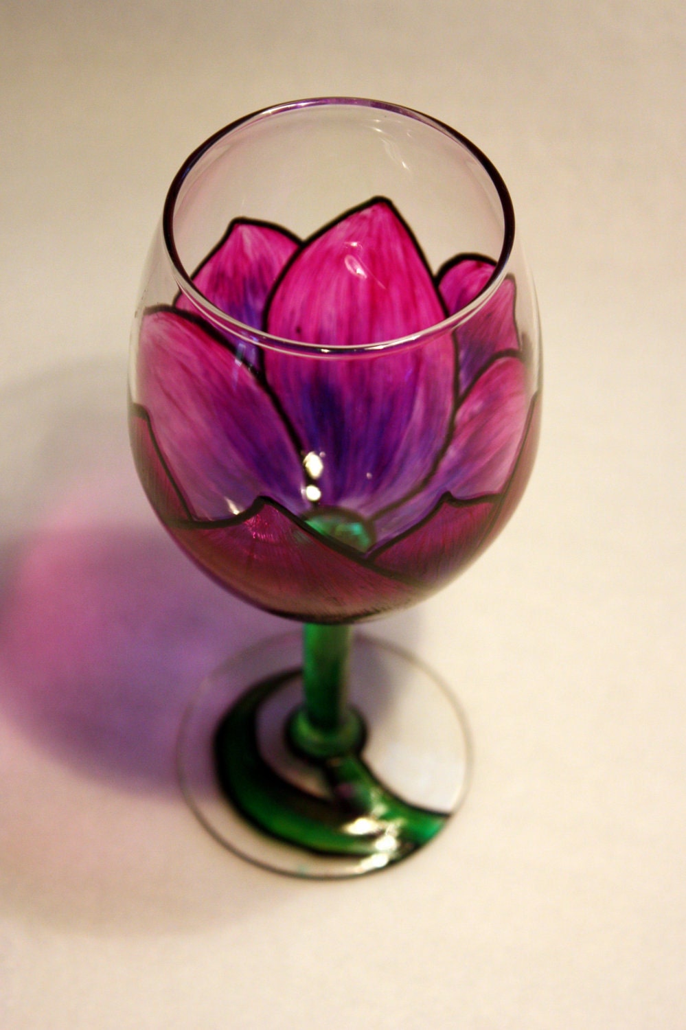 Painted Wine Glass Flower Tulip Pink/Purple