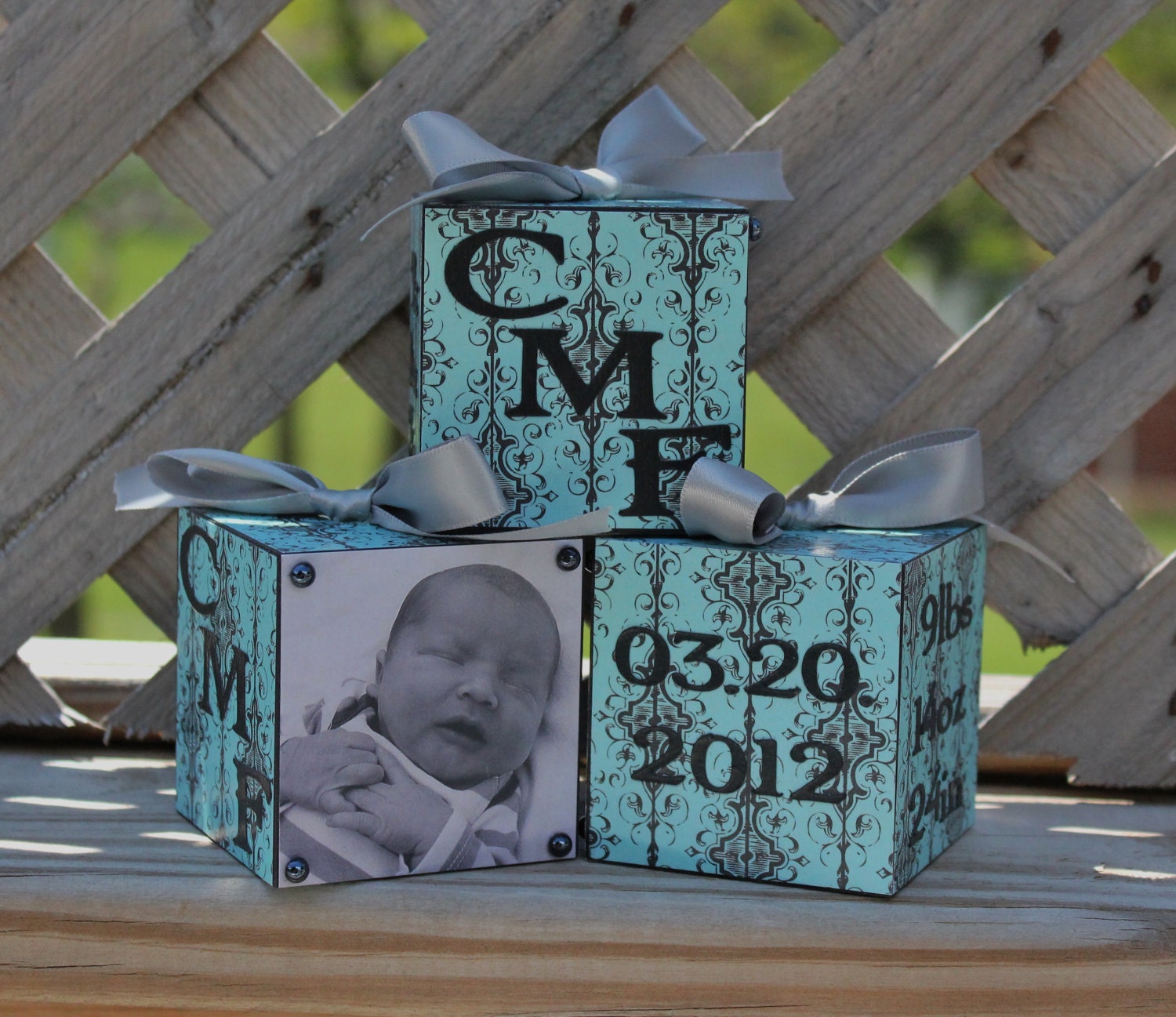 Custom wood block baby birth announcements baby shower