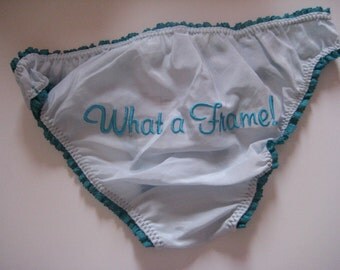 LAST ONE Retro Pin Up Vintage Style Kitschy Cotton Voile Blue & Teal Valentine Panty Panties
