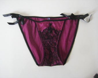 LAST ONE Retro Pin Up Vintage Style Deep Pink Satin Eyelash Lace Panty