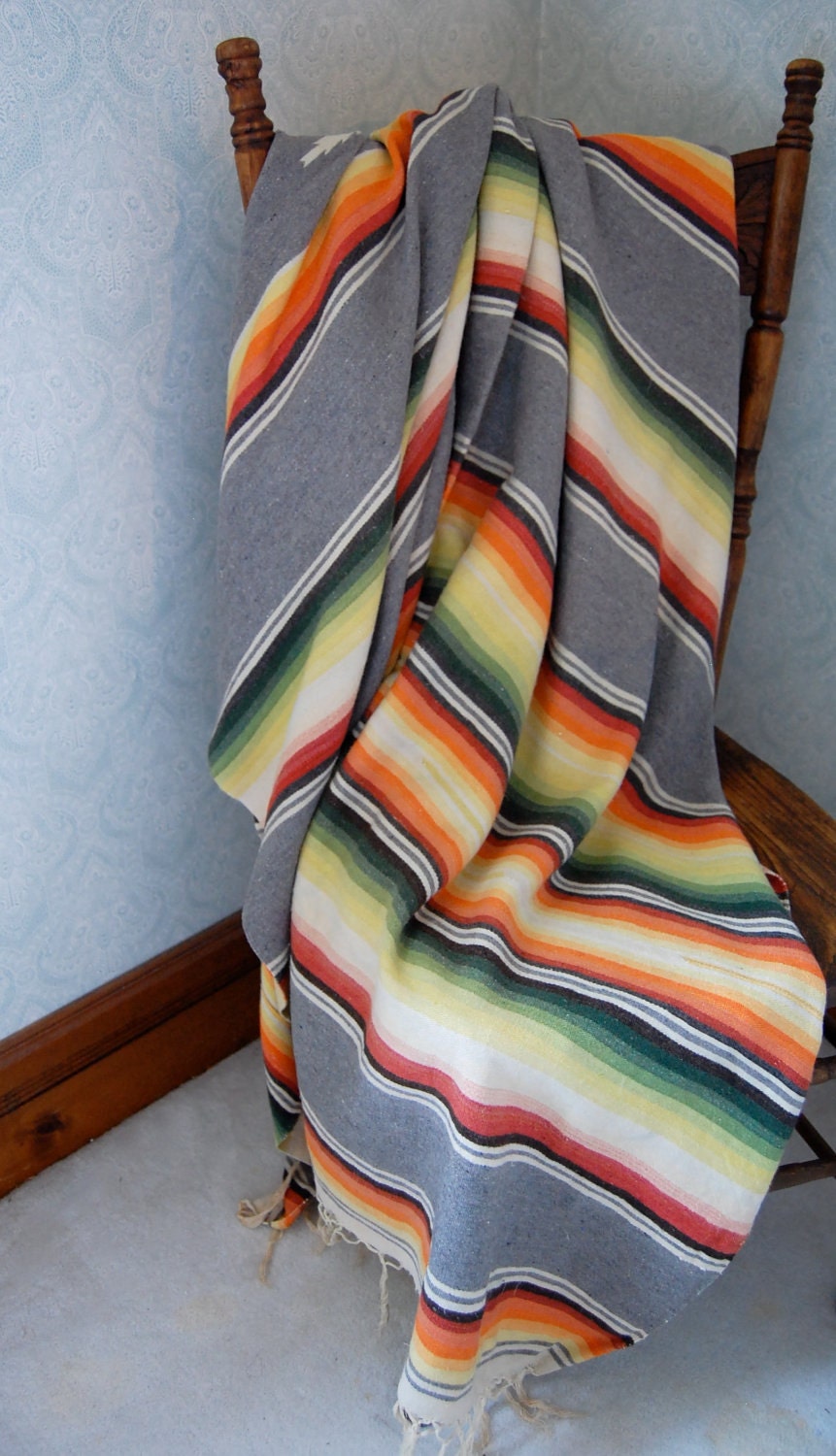 Vintage Mexican Saltillo Serape Blanket