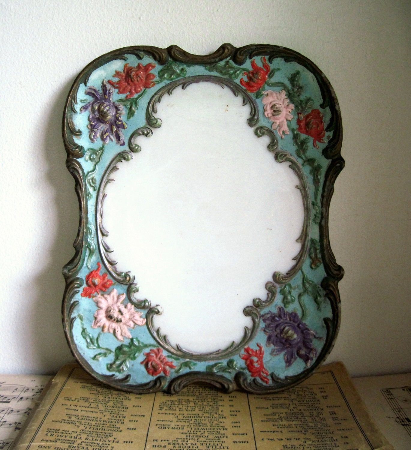 Victorian Hand Painted Milk Glass Vanity Tray