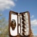 Vintage 1960s Traveling Leather Medicine Kit with Thermometer, Serving Spoon, and Medicine Bottles