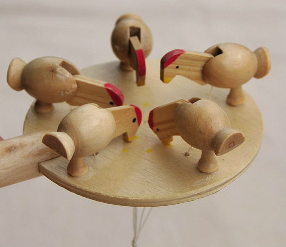 Vintage Wooden Toy Pecking Chickens Retro by BudgetonaHeartstring