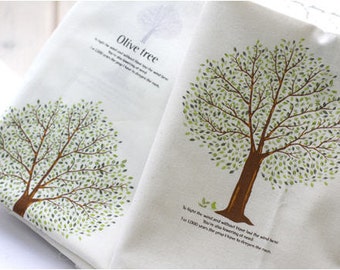 Cotton Fabric Olive Tree - White or Natural - By the Yard 22079
