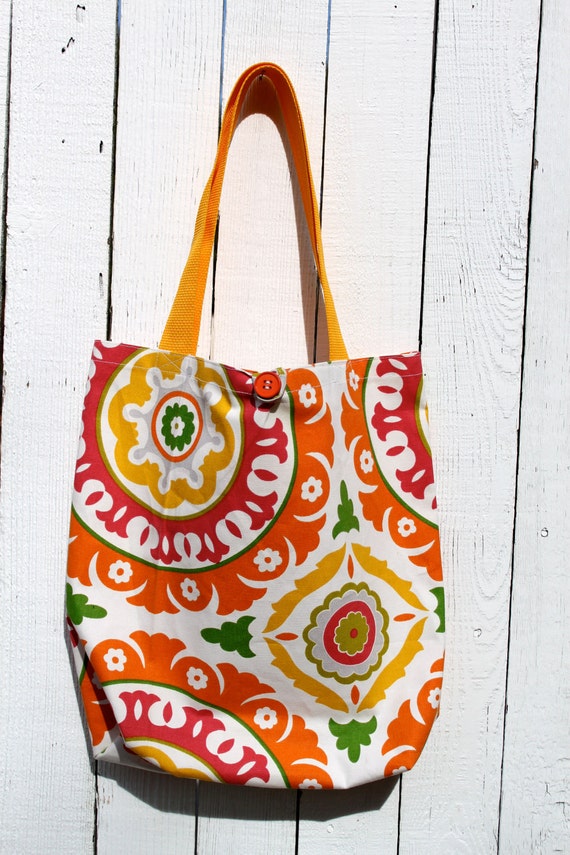 Items similar to Reusable Folding Tote Bag in Sunny Medallion - FREE ...