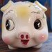 Charming Vintage Ceramic Wales Piggy Bank circa 1950 1960 Yellow and White with Flowers Big fat Pig Plump in the Rump The Cutest Face