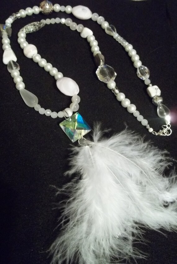 Items similar to Long Beaded Feather Necklace Feather Necklace Festival