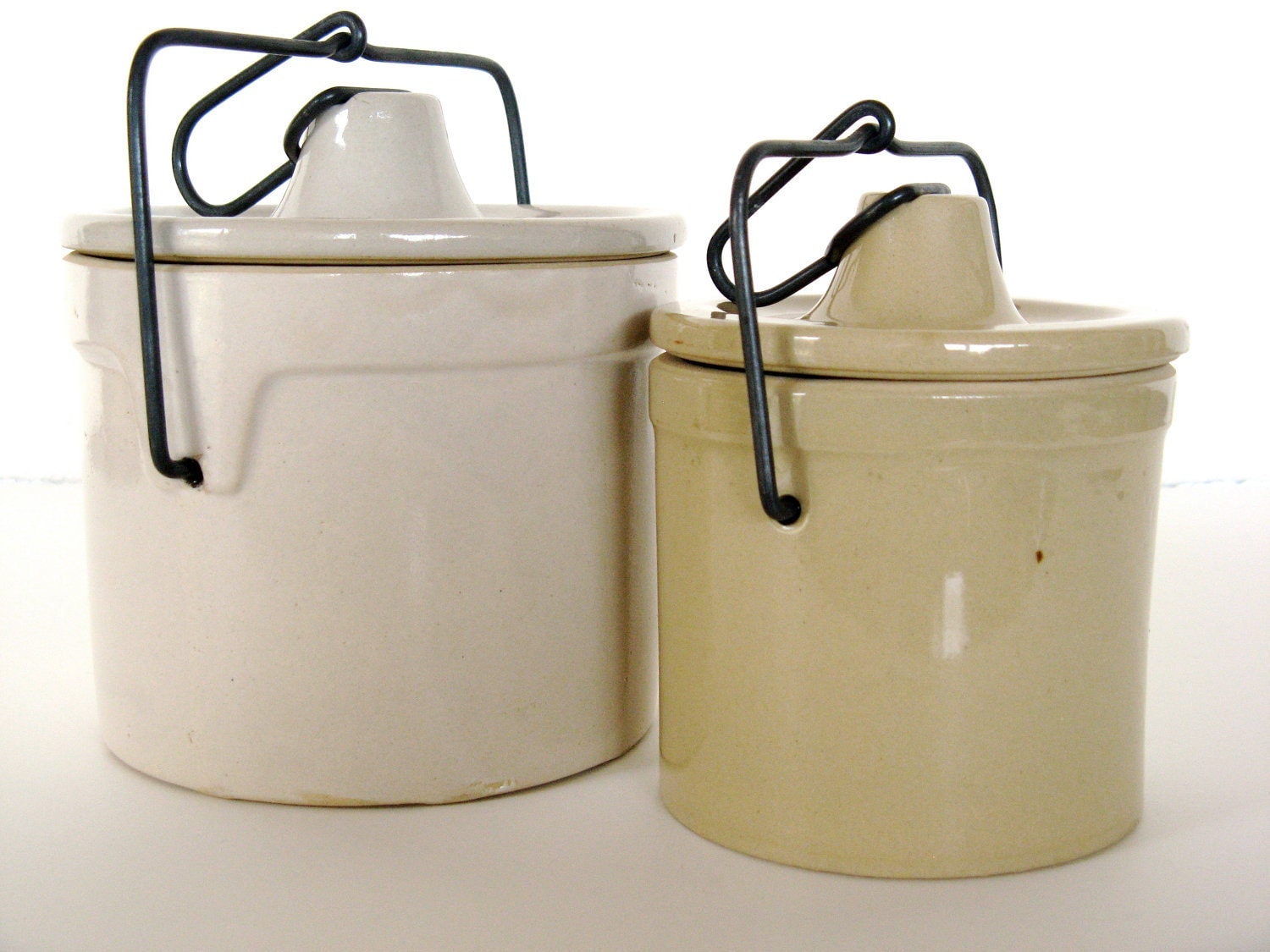 Ceramic Crock with Lid and Clasp-Set of 2-Made in USA