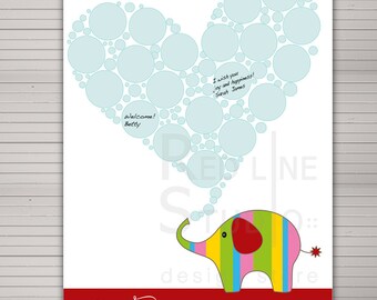 Baby Shower guest book alternative. Cute elephant 20 signatures and wishes printable. Housewarming Gift, Nursery Wall Art.