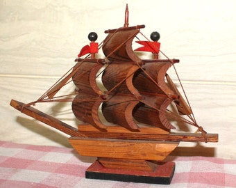 Hand Made Wooden Ship - Collectibles - Home Decor - Nautical - Beach Cottage Decor - Rustic