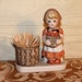 Little Girl Holding a Basket of Apples - Vintage Toothpick Holder or Bud Vase - Home Decor - Housewares - Collectibles