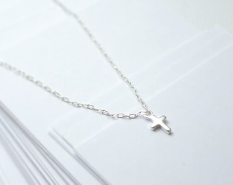Tiny silver cross necklace - small cross necklace - sterling silver - dainty delicate