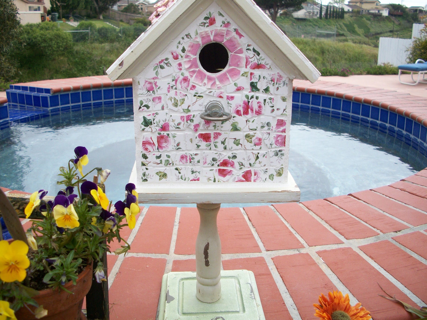 BROKEN CHINA MOSAICS Large Mosaic Bird House Amazing by thooker