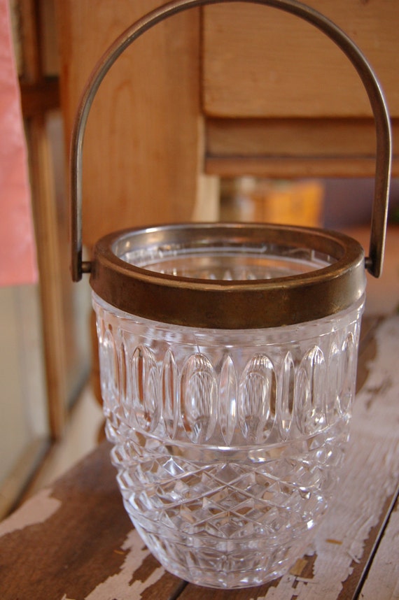 Items similar to Vintage crystal ice bucket or vase with silver rim