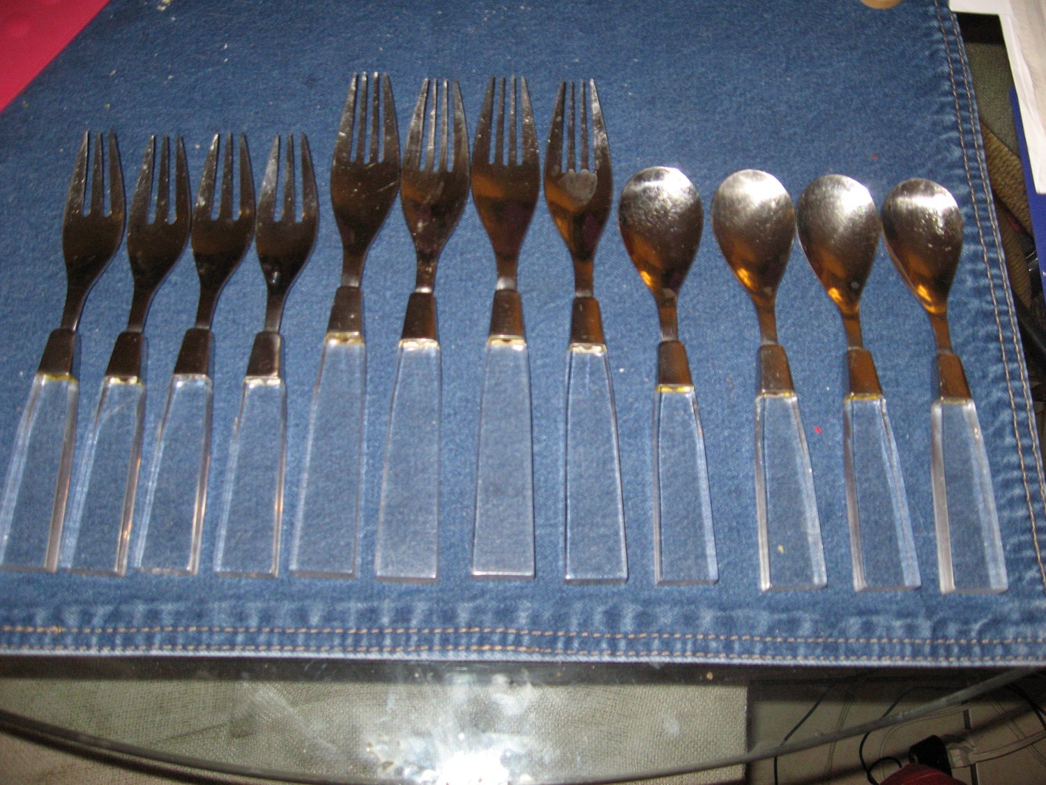 Vintage Supreme cutlery Lucite flatware silverware 12 pc.