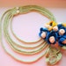 Crochet lariat Necklace Flower collier Fall fashion Pistachio green, blue, white, yellow // Ready to ship