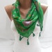 Women Green Coloured Cotton Scarf - Headband - Cowl with yarn fringed -Spring Trends By DIDUCI