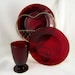Red Dessert Plates Set 4 Ruby Red Plates 1 Tumbler Vase with Wire Heart Stand