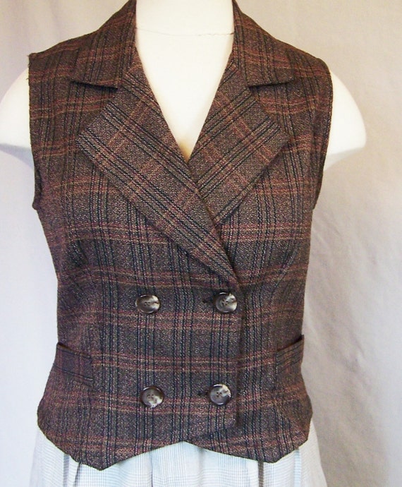 Vintage womens tailored brown tweed vest weskit menswear