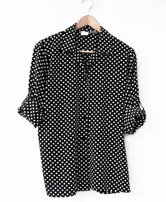 black white polka dot shirt