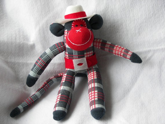 Sock Monkey Doll Cowboy or Cowgirl Wearing Cowboy Hat and