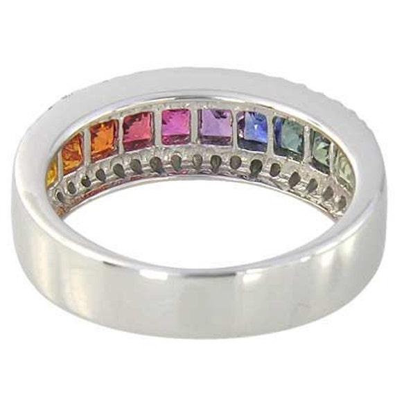 Multicolor Rainbow Sapphire & Diamond Channel Set Ring 14K