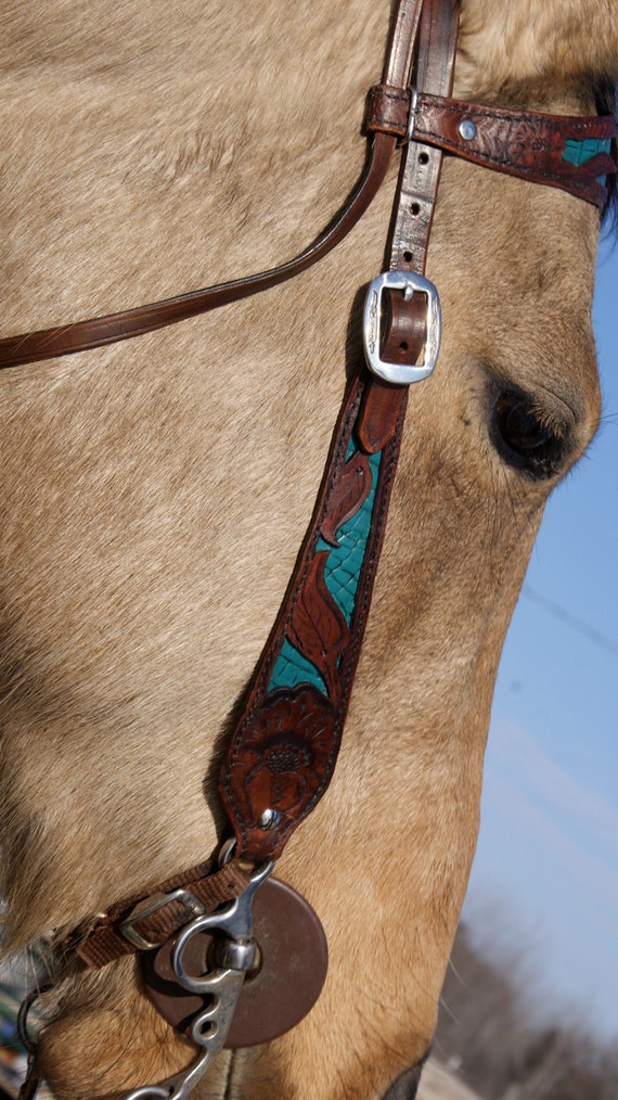 Items similar to Horse bridle - vibrant colors and custom tooling on Etsy