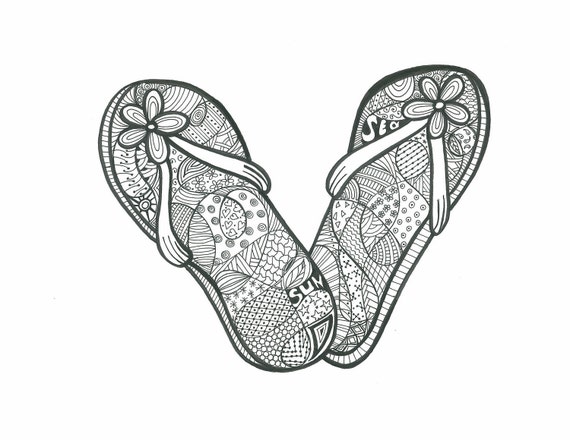 Download Items similar to Drawing for Coloring-Flip Flops-Color In With Markers and Pencils PDF File-EAWT ...