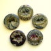 Five wood buttons with teal and pale mustard on grey 1016