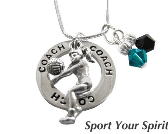 Personalized,Volleyball Necklace, Team Color, Swarovski Necklace, National Champion, Volleyball Gift, Captain, Co Captain, (Made to Order)