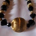 NECKLACE Vintage Jet Glass cut Beads with Brass beads