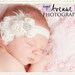Petite Newborn Vintage Wedding White or Cream Dupioni Silk Hand Rolled Rosette Headband with Ostrich feathers, VEILING, crystal