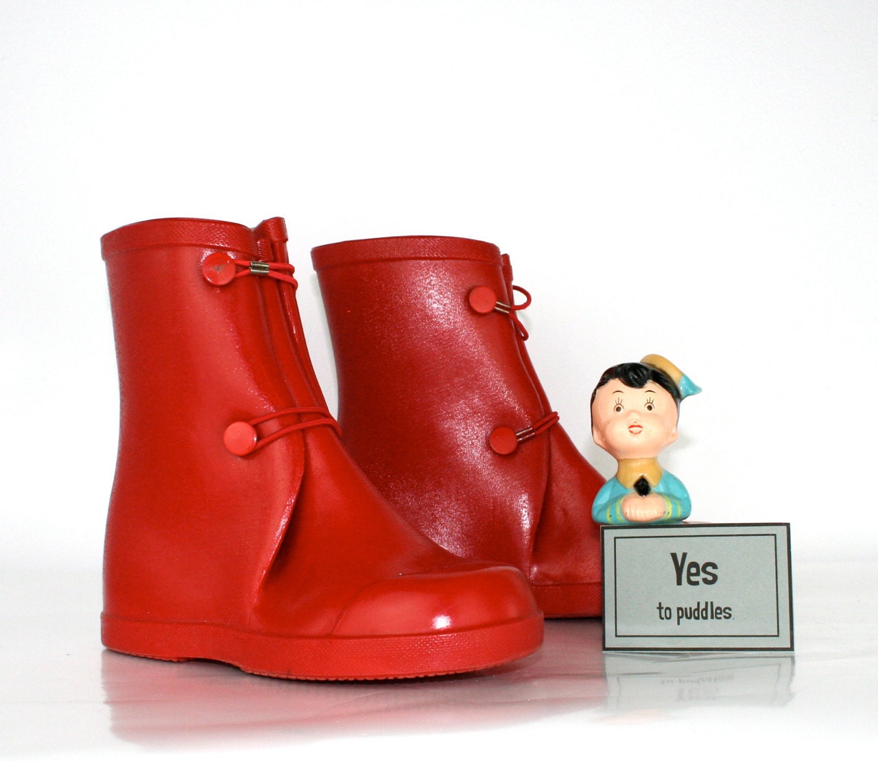 Vintage Red Rain Boots or Galoshes Size 10 Early 1970s