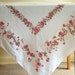 Vintage Shabby Chic Pink Flower Garland White Tablecloth, Luncheon Cloth, Pink Roses, Floral, Tablecloth, Cottage Decor