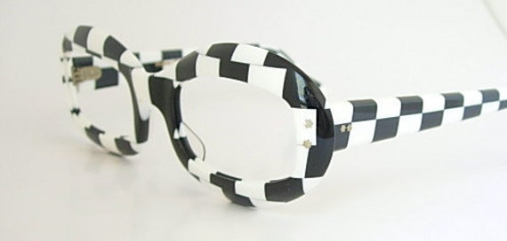 Black & White Checkered Oval Frame France Eyeglasses Vintage