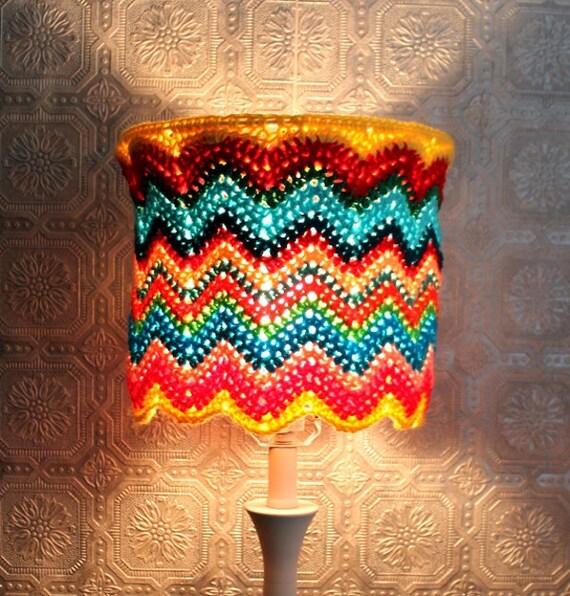 Items similar to Lampshade Zig Zag Chevron Crochet Yellow Red Orange