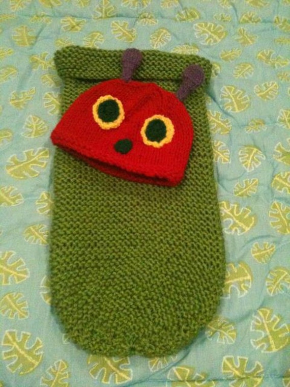 Items similar to very hungry caterpillar knit hat and cocoon photo prop