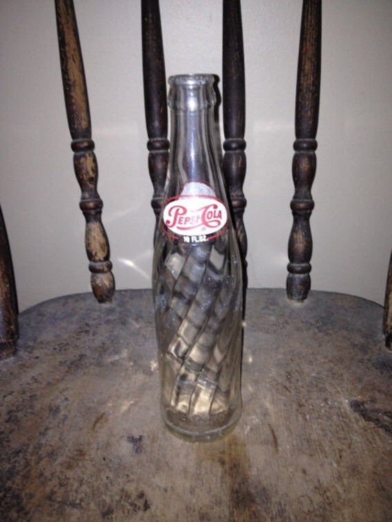 VIntage glass pepsi bottle approx 1960 by PrimitiveVillage