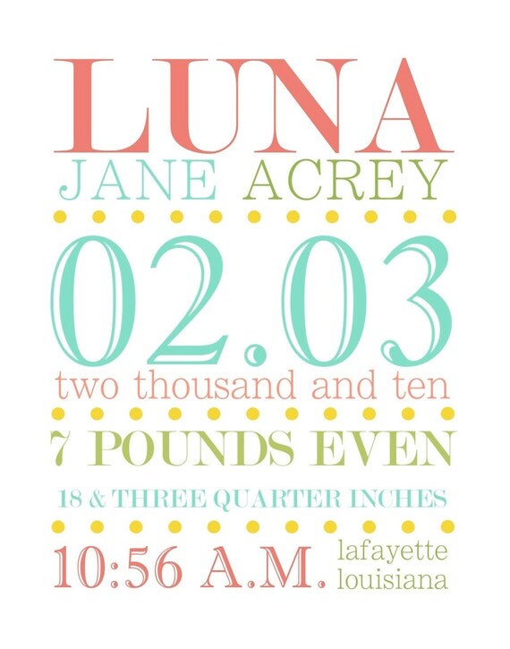 Printable Birth Announcement Subway Art