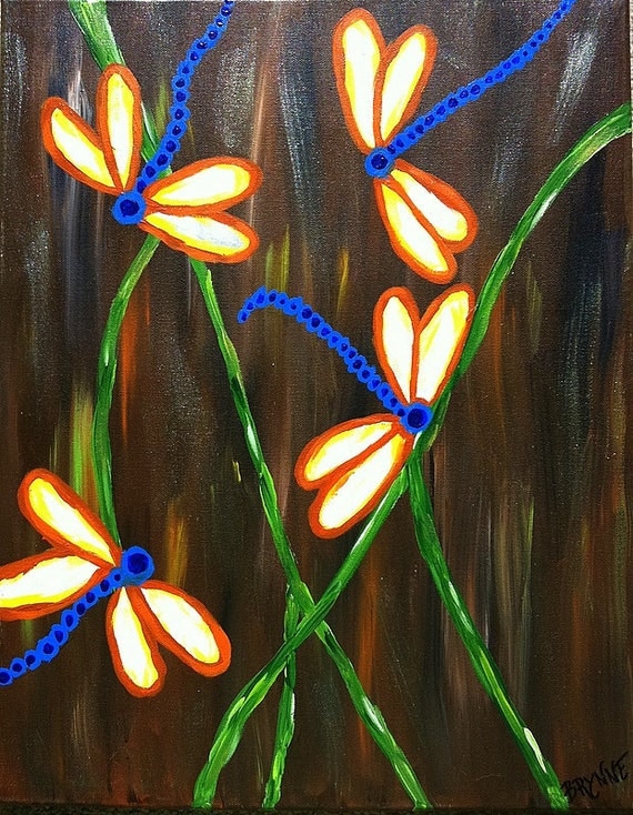 Items Similar To Painting Of Dragonflies 16x20 Acrylic On Canvas On Etsy   Il 570xN.304779503 