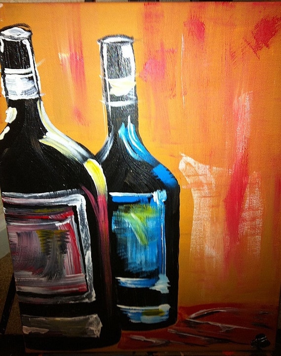 Wine Bottles Painting 16x20 Acrylic On Canvas By Brynneperry   Il 570xN.305406157 