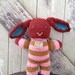 Brick Red Pink and Brown Striped Hand-Knit Bunny Rabbit Stuffed Animal