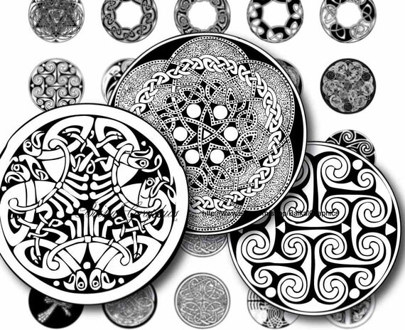 Celtic patterns Black and white Circles Digital by BaikalGraphics