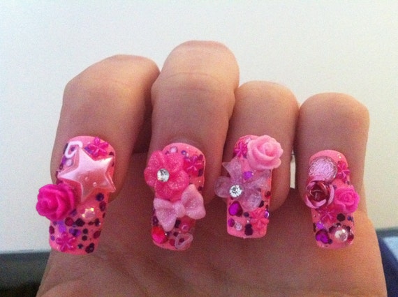 Pretty in Pink 3D acrylic nails