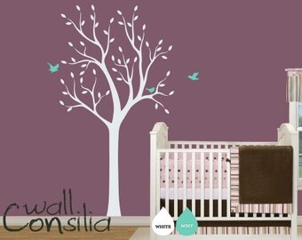 Baby Nursery Wall Decals - White Tree Wall Decal - Tree Wall Decals - Large: approx 75" x 38" - W013