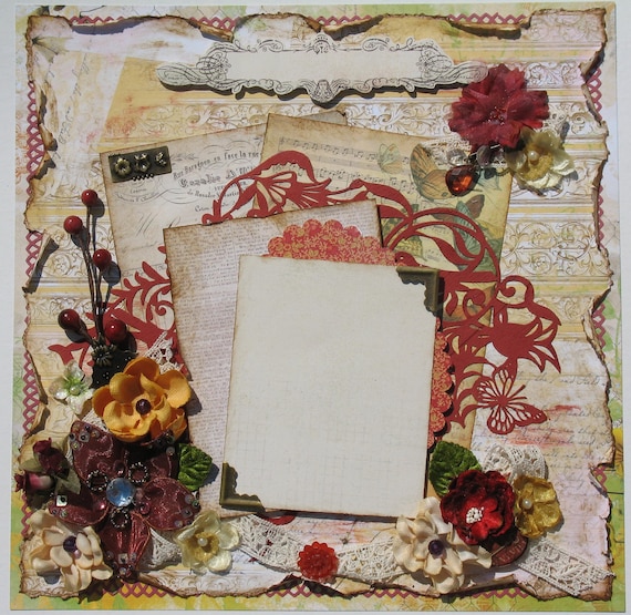 Premade Scrapbook Page 12 x 12 Vintage Shabby Chic Layout