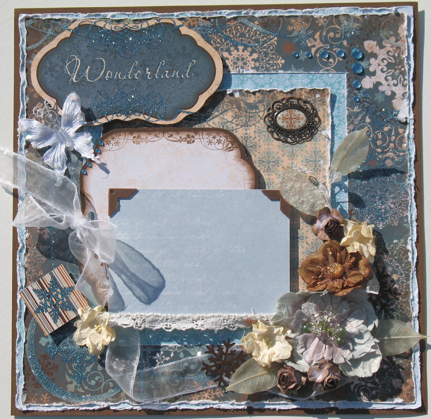Premade Scrapbook Page Layout Winter Vintage Shabby Chic