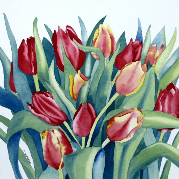 Tulips Watercolour Flower Painting in Botanical Style