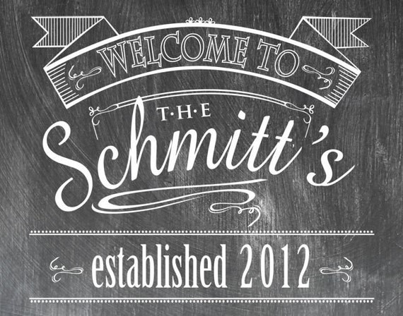 Customized 16 x 20 Chalkboard Look Print - Welcome Sign - Established Date - Shipping Included